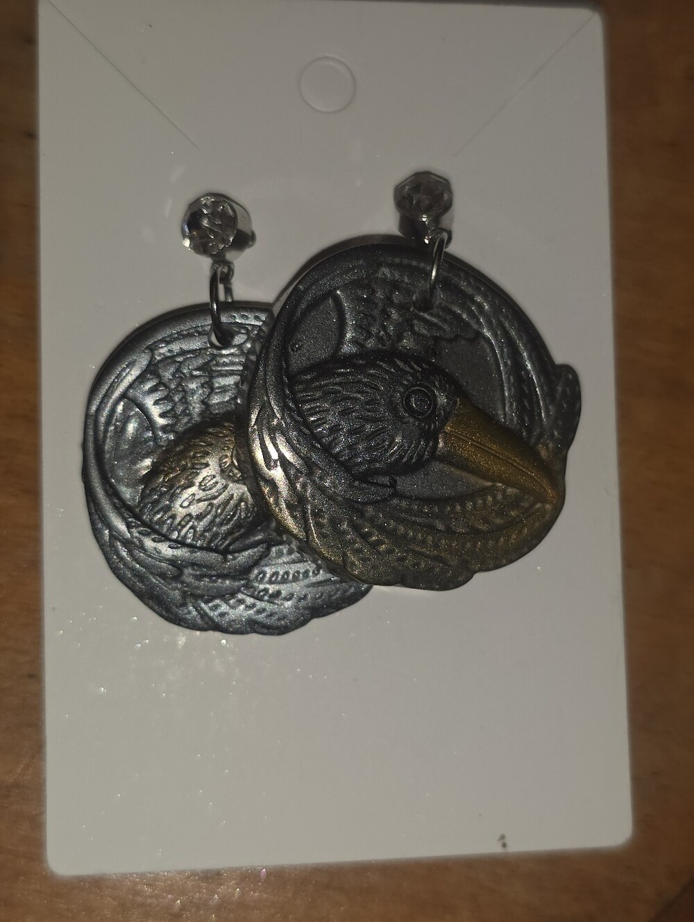 Raven Epoxy Resin Earrings On Stainless Steel Stud Posts